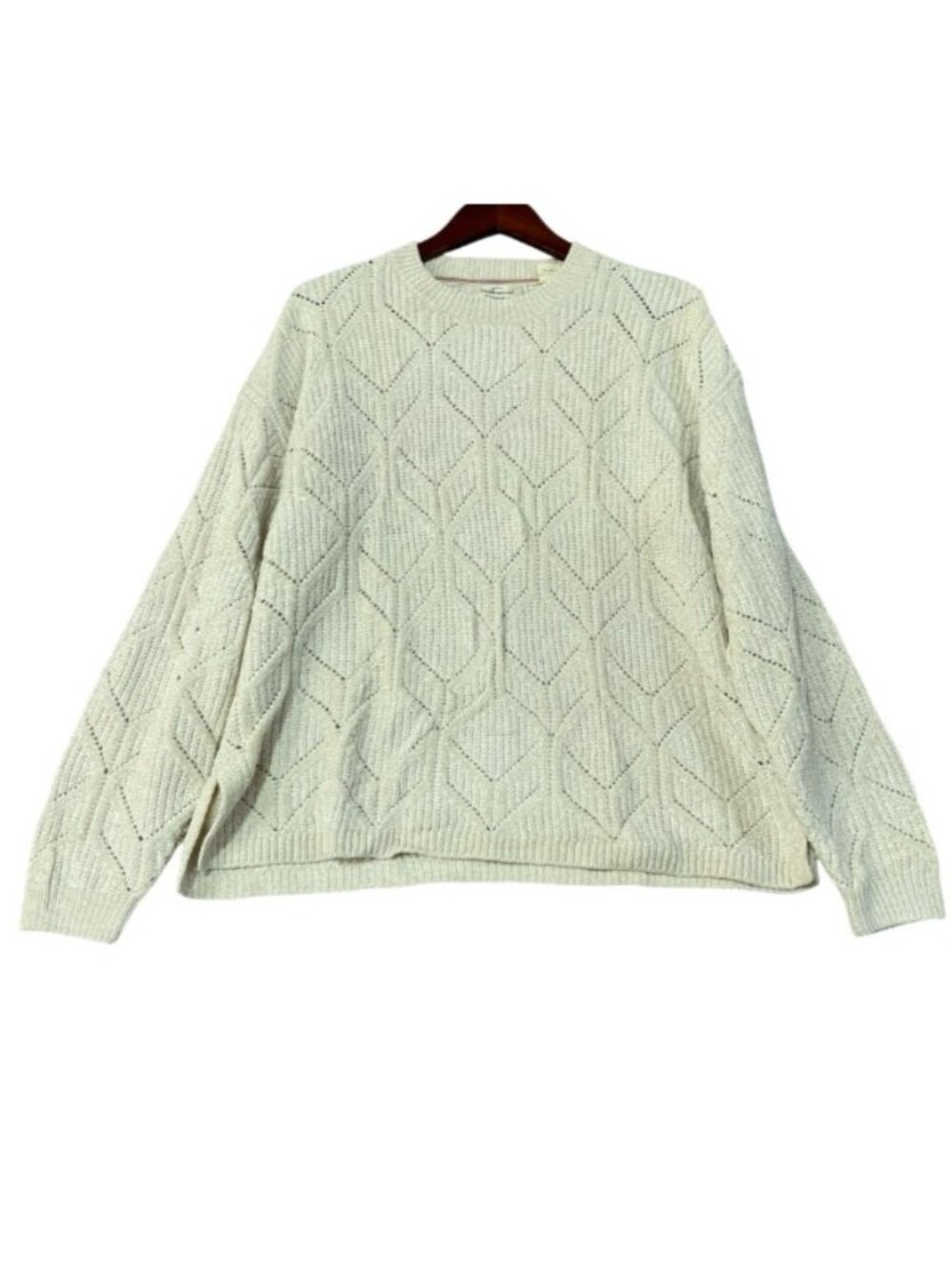 NWT Weatherproof Vintage Women's Sweater XL Chenille Beige Diamond Knit